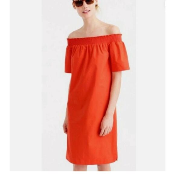 J. Crew Style F2302 4 Off The Shoulder Dress Cotton Poplin Orange BLOGGER FAV - Picture 1 of 7